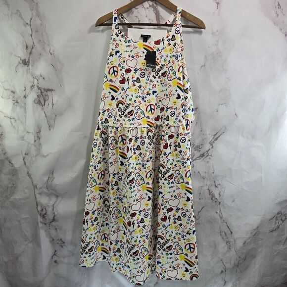 Torrid Dress Womens 5 5X White Rainbow LGBTQ Pride Skater Tank High Neck Flare - Picture 1 of 11